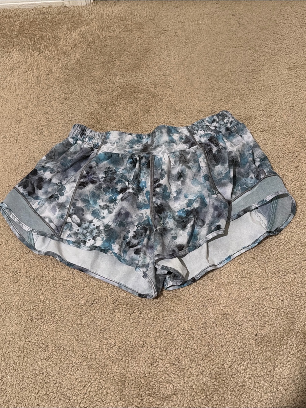 lululemon athletica Grey and Teal Floral Run Shorts